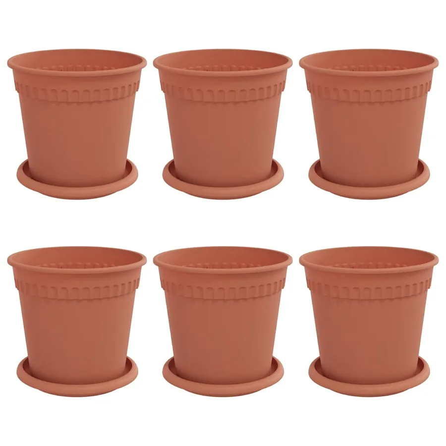 Pots de plantes 6 pcs Rouge brique Ø 17 x 14 cm Plastique - 2
