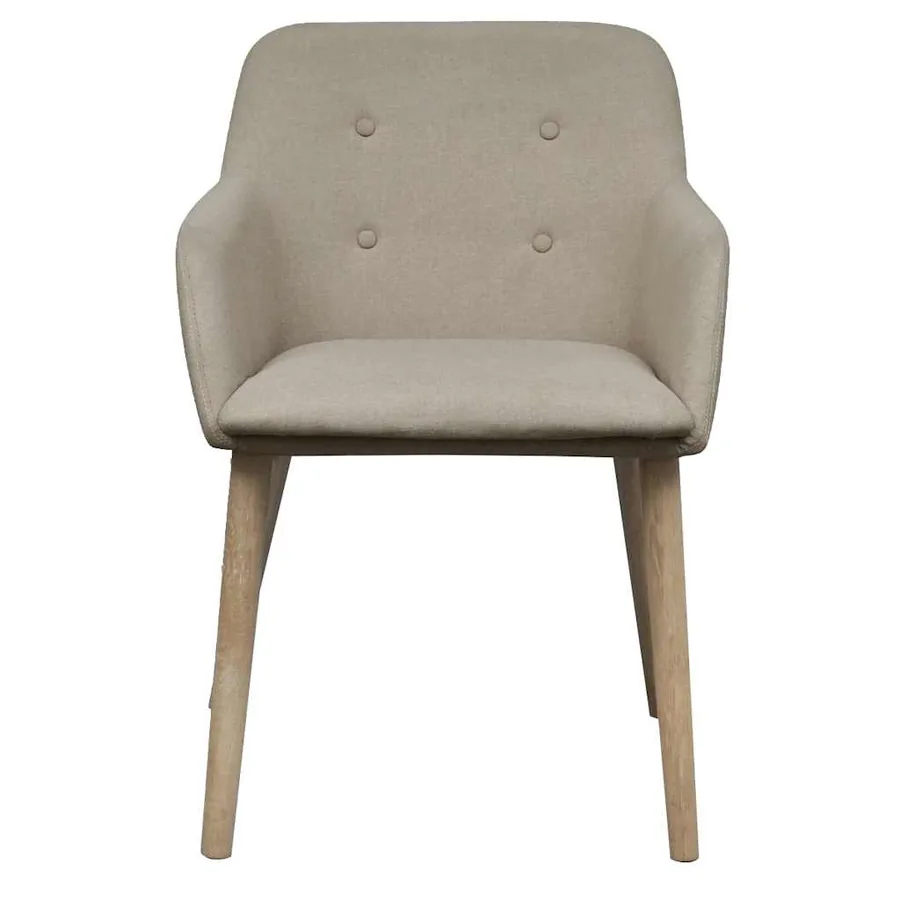 Chaises à manger lot de 2 beige tissu et chêne massif - 3
