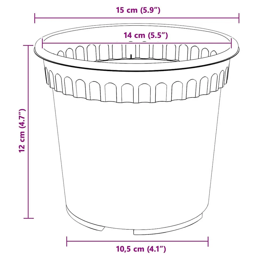 Pot à fleurs rond 6 pcs Noir Ø 15 x 12 cm Plastique - 9