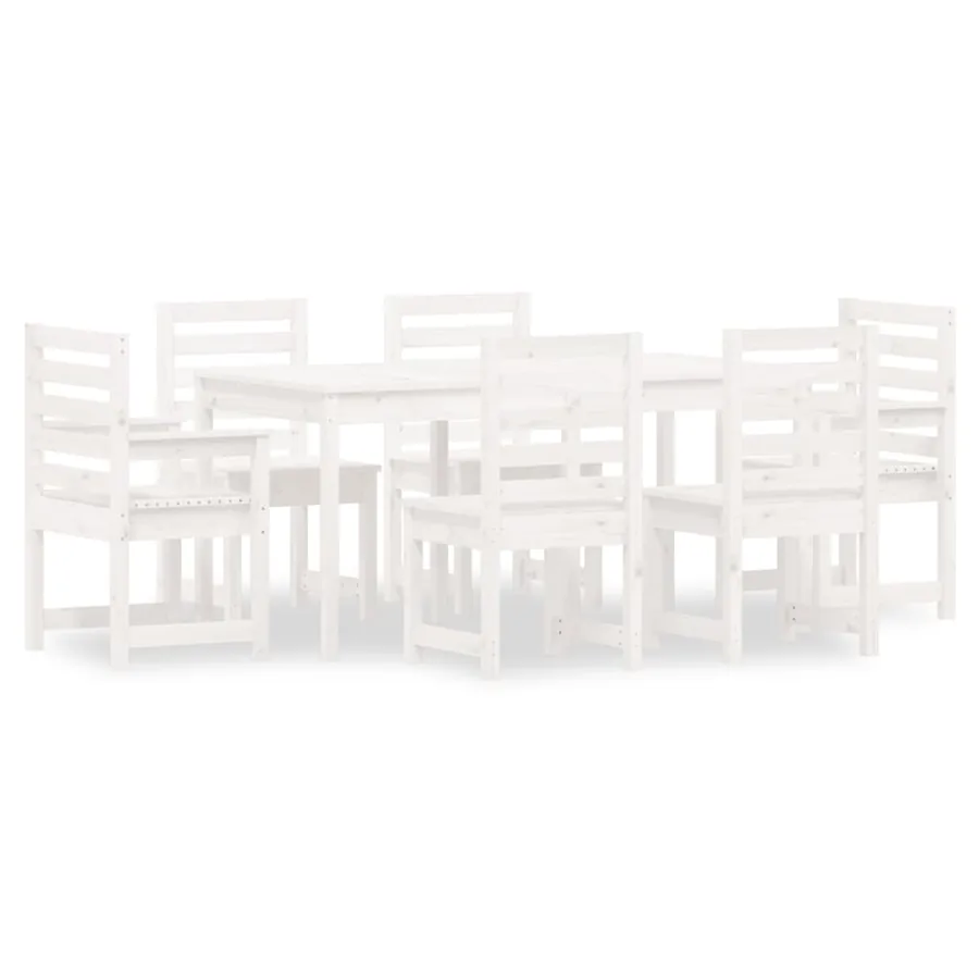 Ensemble à manger de jardin 7 pcs blanc bois massif de pin - 2