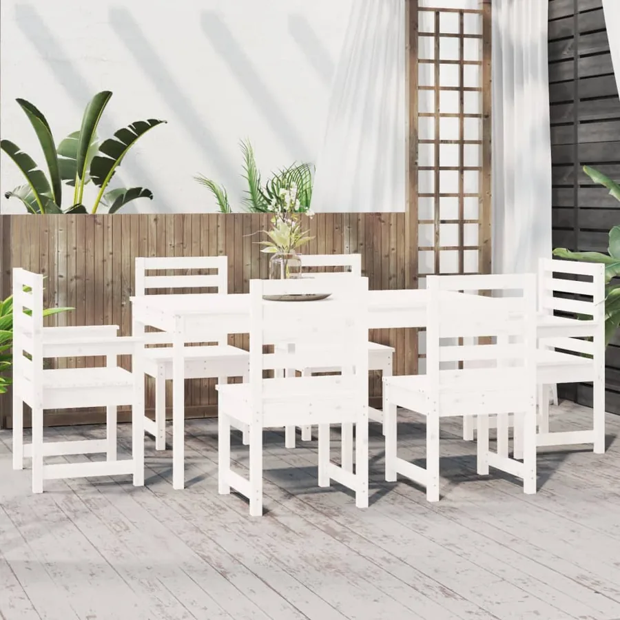 Ensemble à manger de jardin 7 pcs blanc bois massif de pin - 3