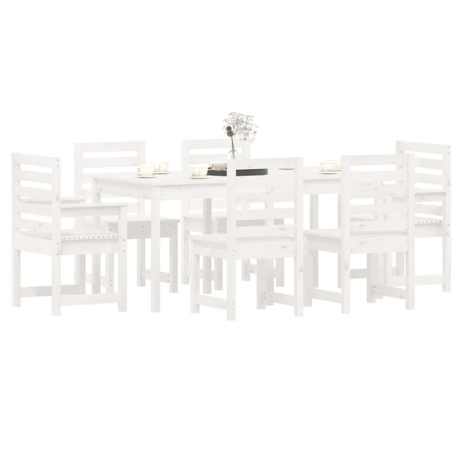 Ensemble à manger de jardin 7 pcs blanc bois massif de pin - 4