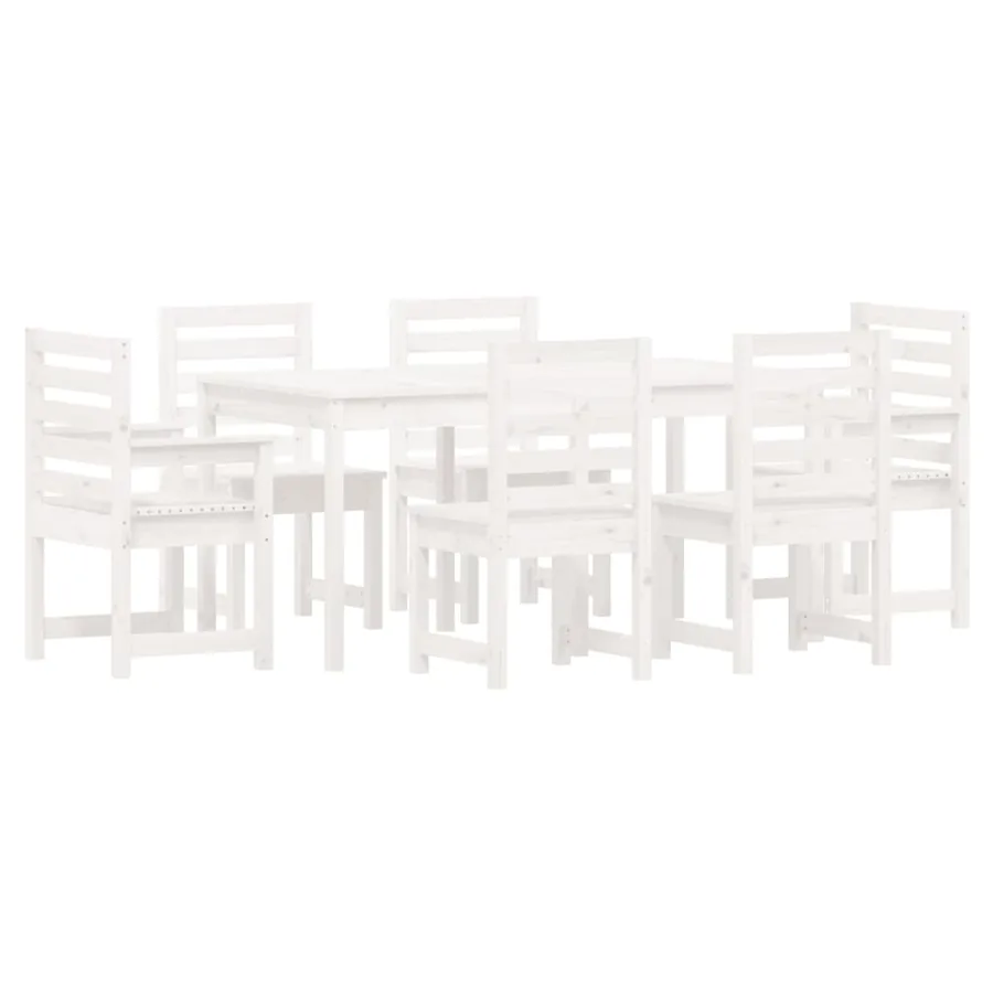Ensemble à manger de jardin 7 pcs blanc bois massif de pin - 5