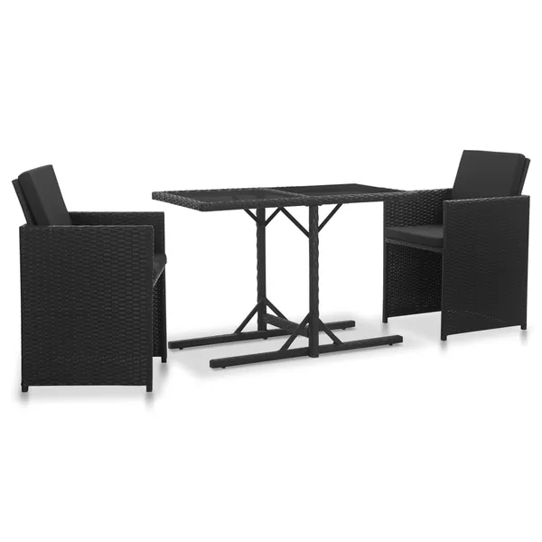Salon de jardin 3 pcs avec coussins Résine tressée Noir