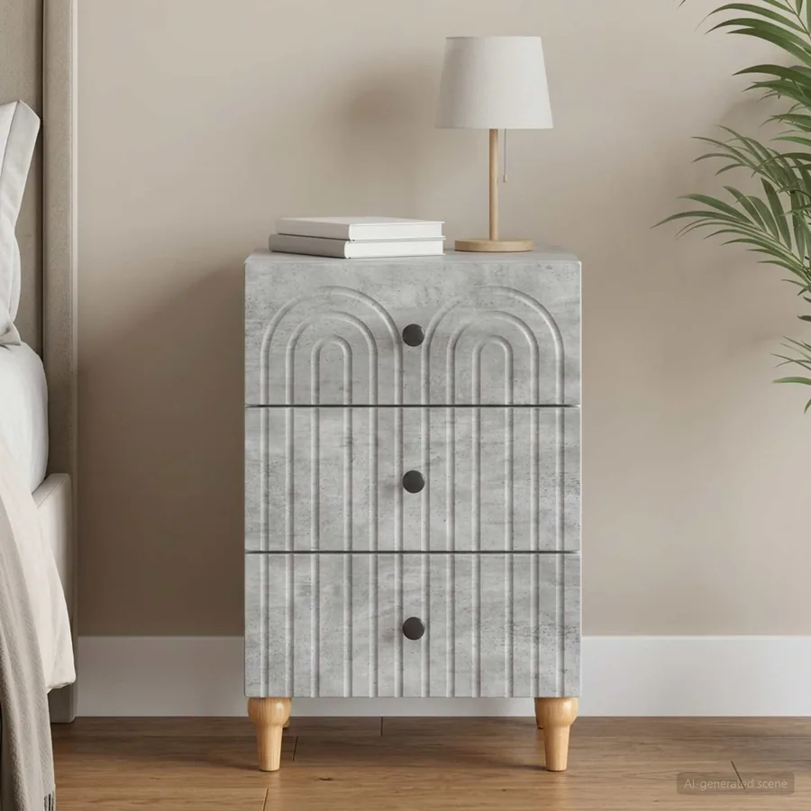 Cabinet de chevet avec tiroir Gris béton 43 x 41 x 66,5 cm