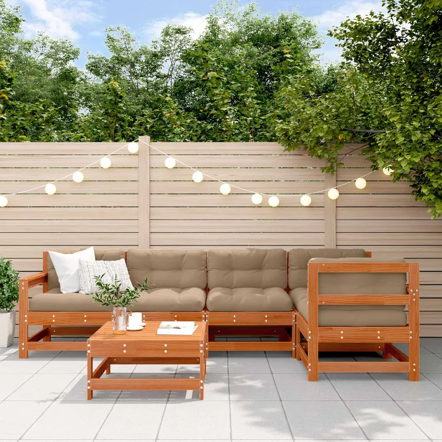 Ensemble de salon de jardin 6 pcs Brun Ciré Pin massif
