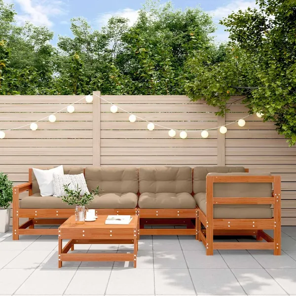 Ensemble de salon de jardin 6 pcs Brun Ciré Pin massif