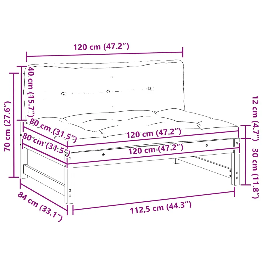 Sofa de jardin milieu Pin massif Brun Ciré - 9