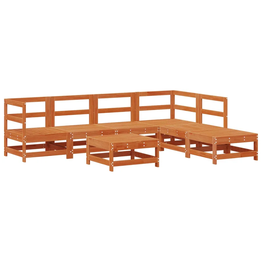 Ensemble de salon de jardin 7 pcs Brun cire Bois de pin massif - 3