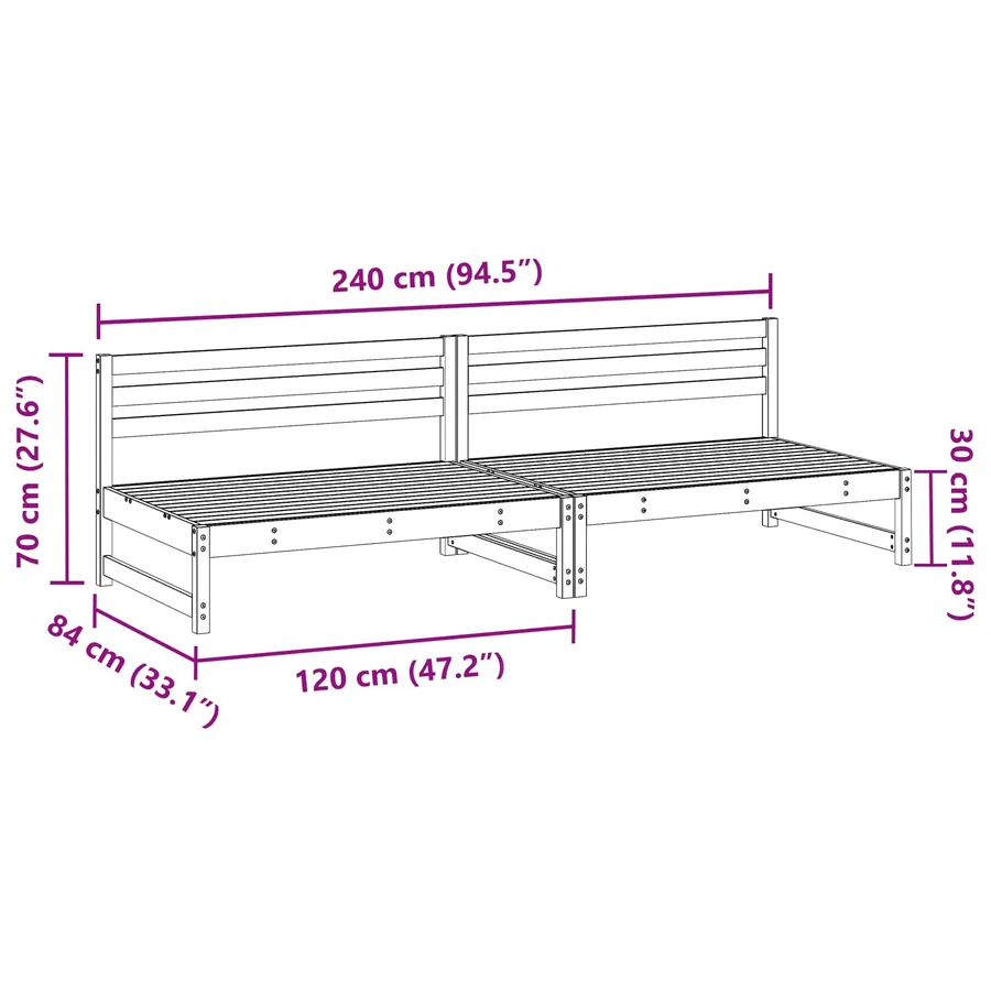 Sofa de jardin milieu Pin massif Brun Ciré 240 x 84 x 70 cm - 8