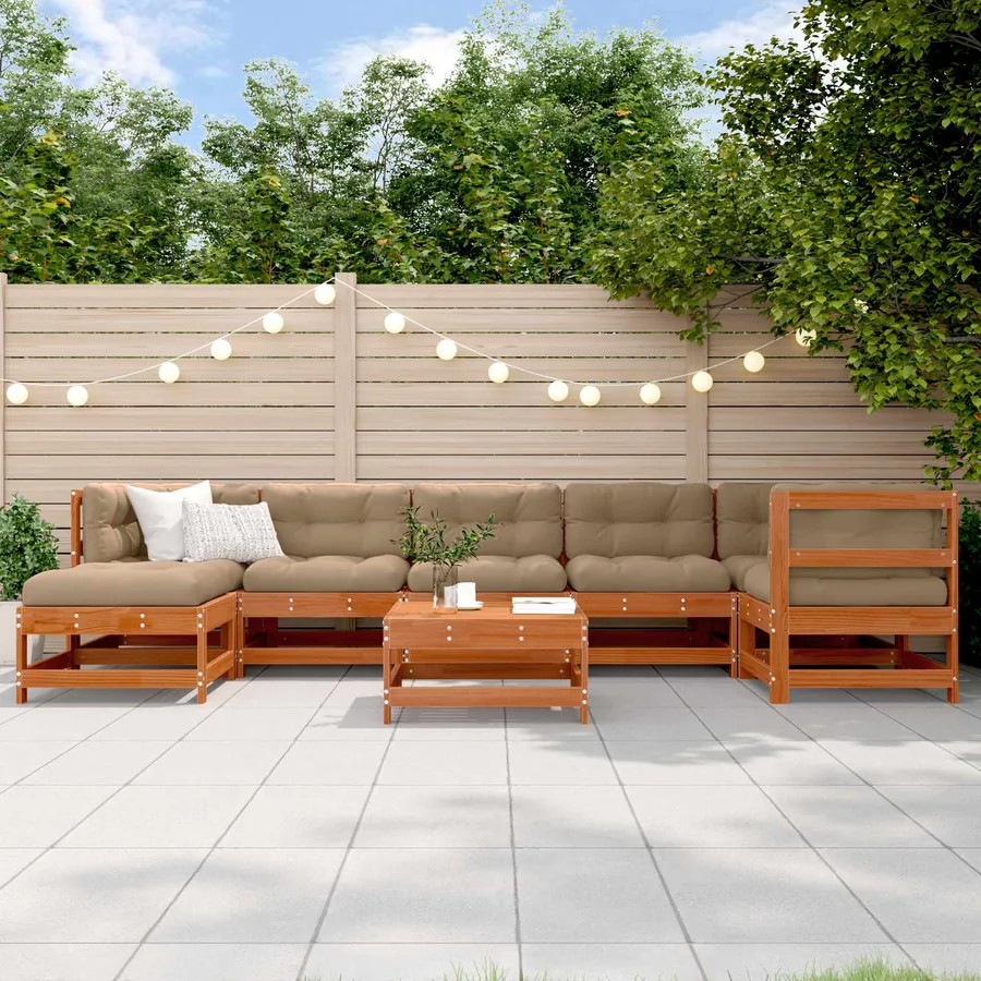 Ensemble de salon de jardin 8 pcs Brun Ciré Pin massif