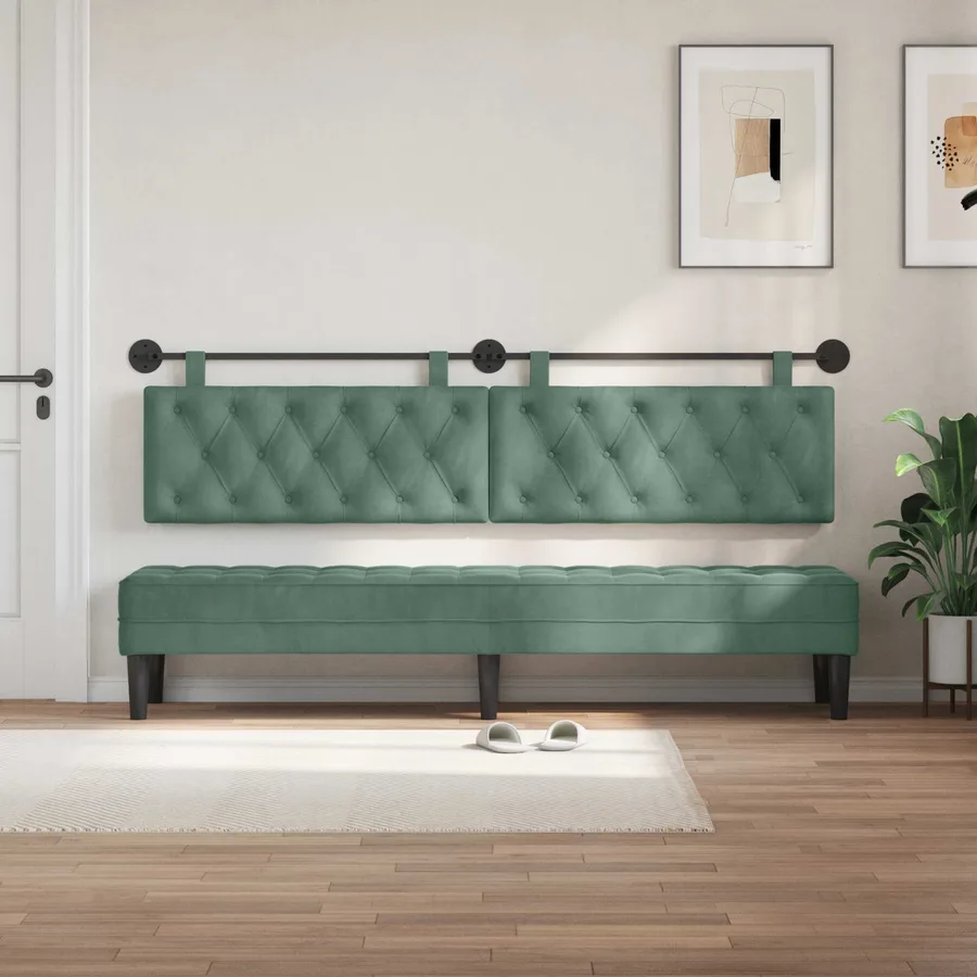 Tête de lit suspendue Avec lumière LED Vert Mer Velours - 3