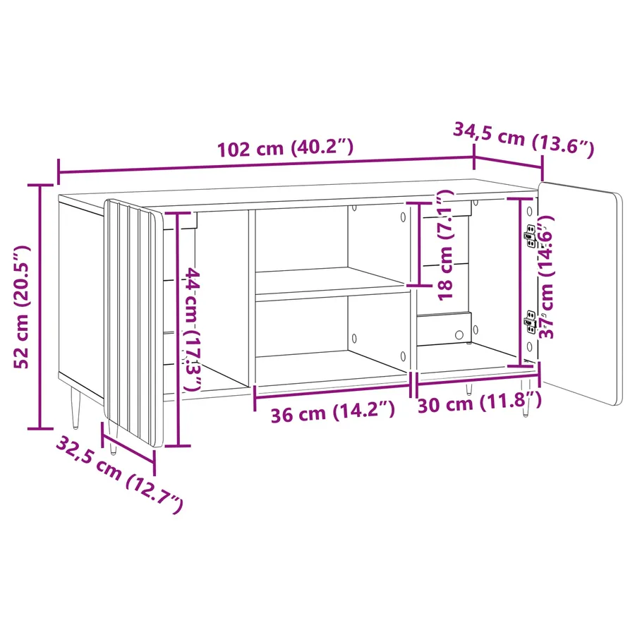 Meuble TV Chêne fumé 102 x 34,5 x 52 cm Bois d'ingénierie - 11