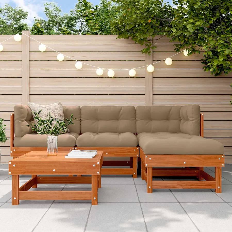 Ensemble de salon de jardin 5 pcs Brun Ciré Pin massif