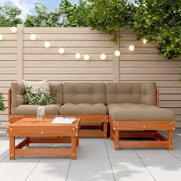 Ensemble de salon de jardin 5 pcs Brun Ciré Pin massif