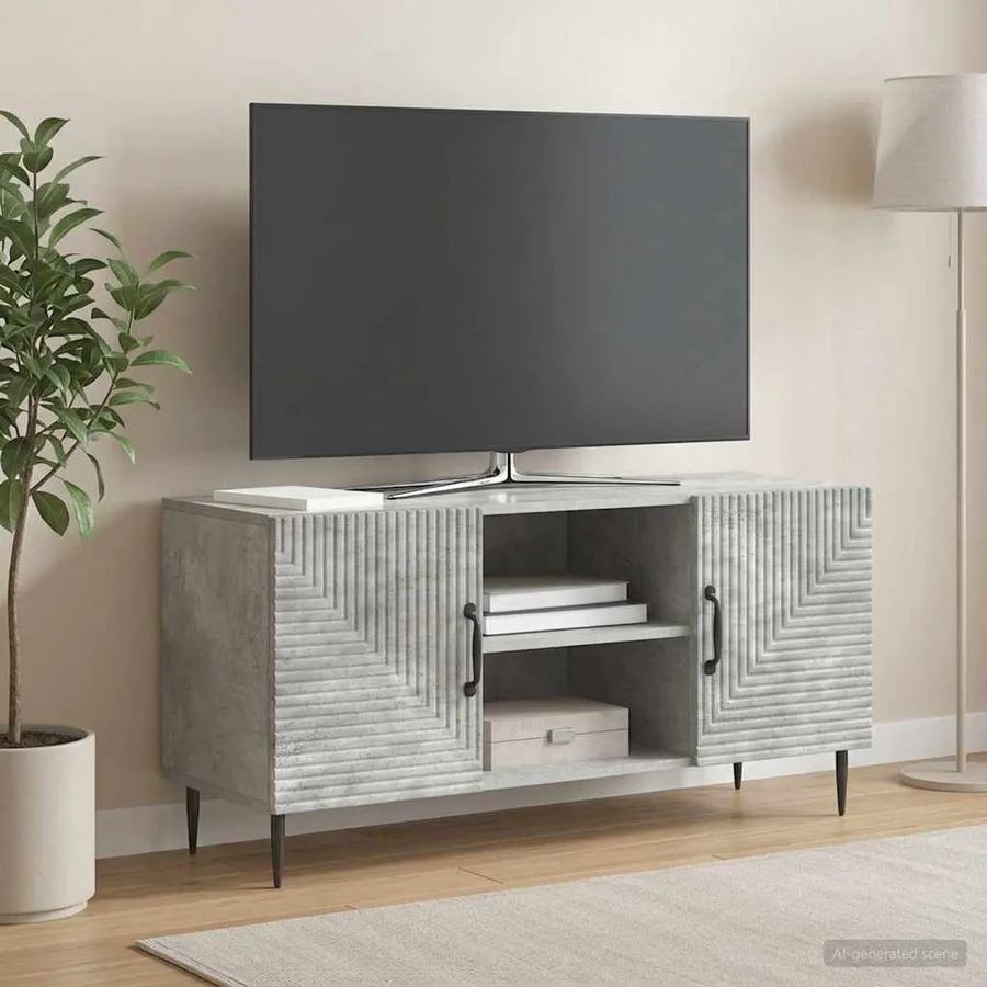 Meuble TV Gris béton 102 x 34,5 x 50 cm Bois d'ingénierie - 4