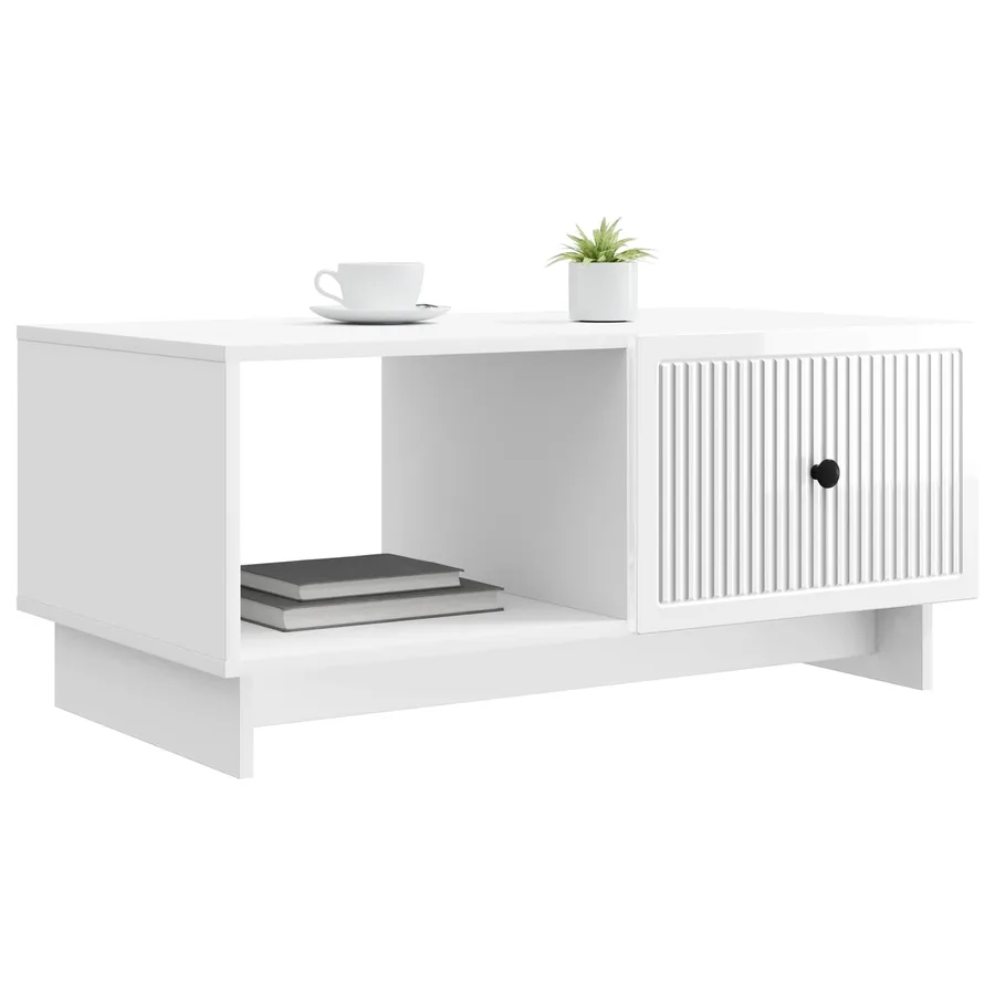 Table basse Blanc brillant 90 x 50 x 40 cm Bois d'ingénierie - 3