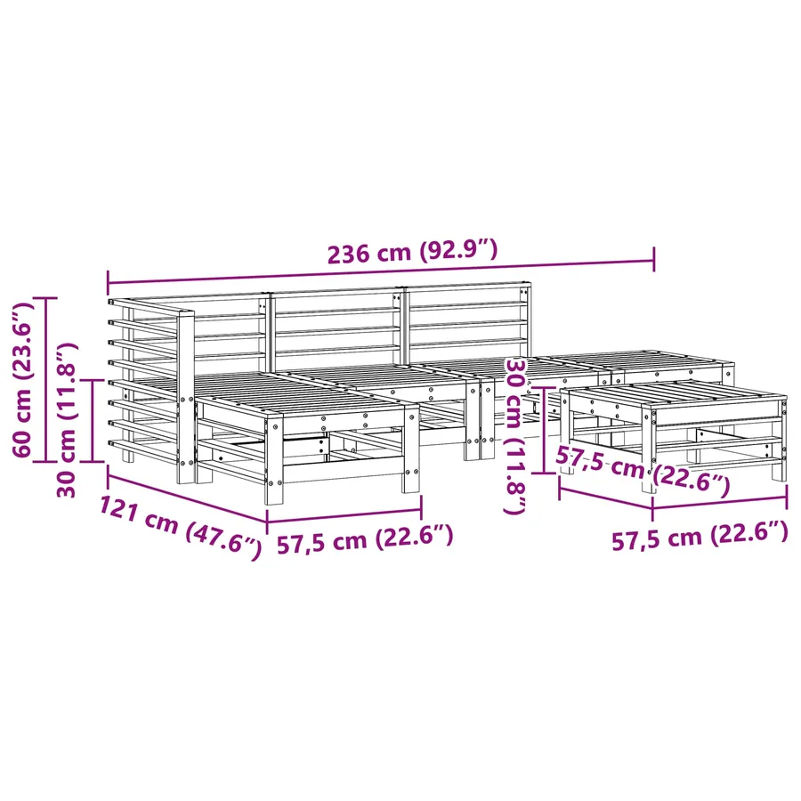 Ensemble de salon de jardin 5 pcs Brun cire Bois de pin massif - 7
