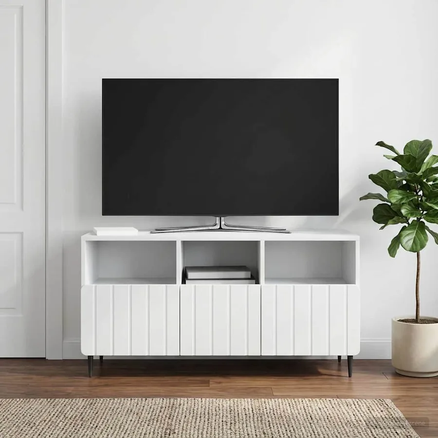 Meuble TV Blanc 102 x 34,5 x 50 cm Bois d'ingénierie