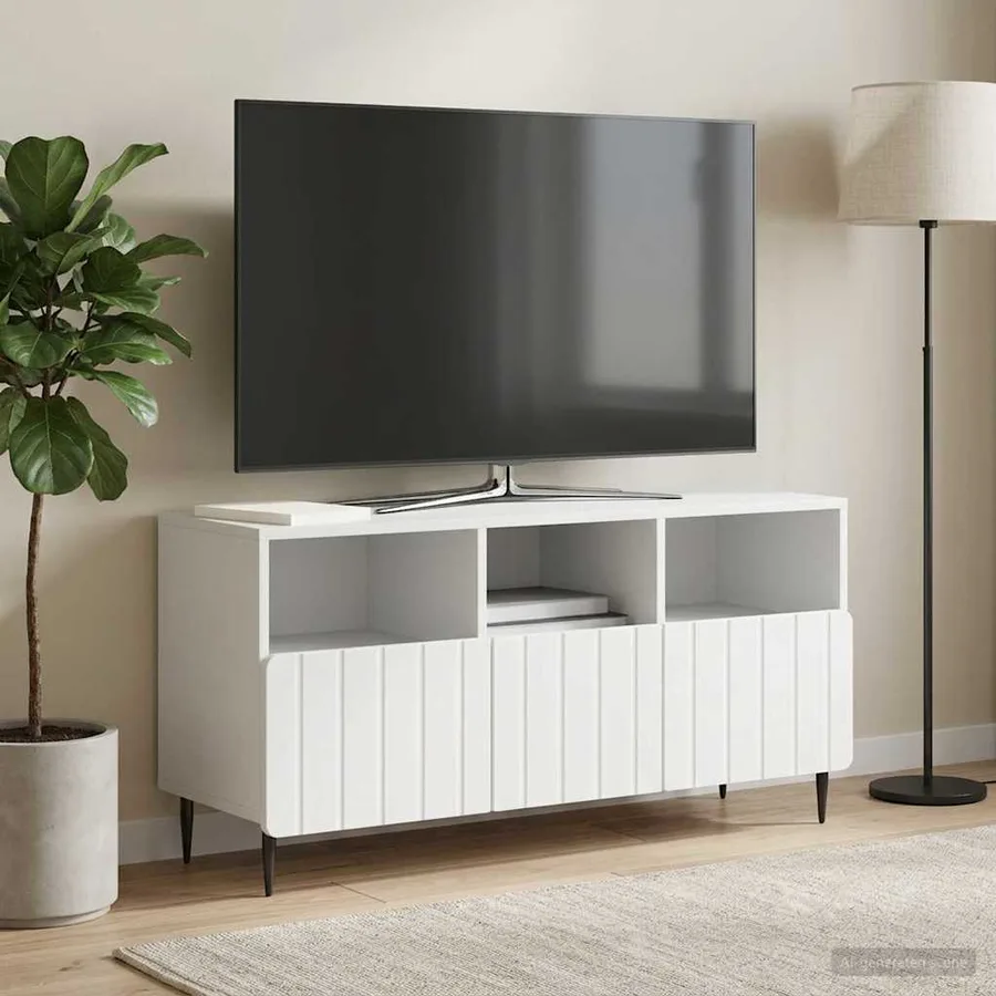 Meuble TV Blanc 102 x 34,5 x 50 cm Bois d'ingénierie - 4