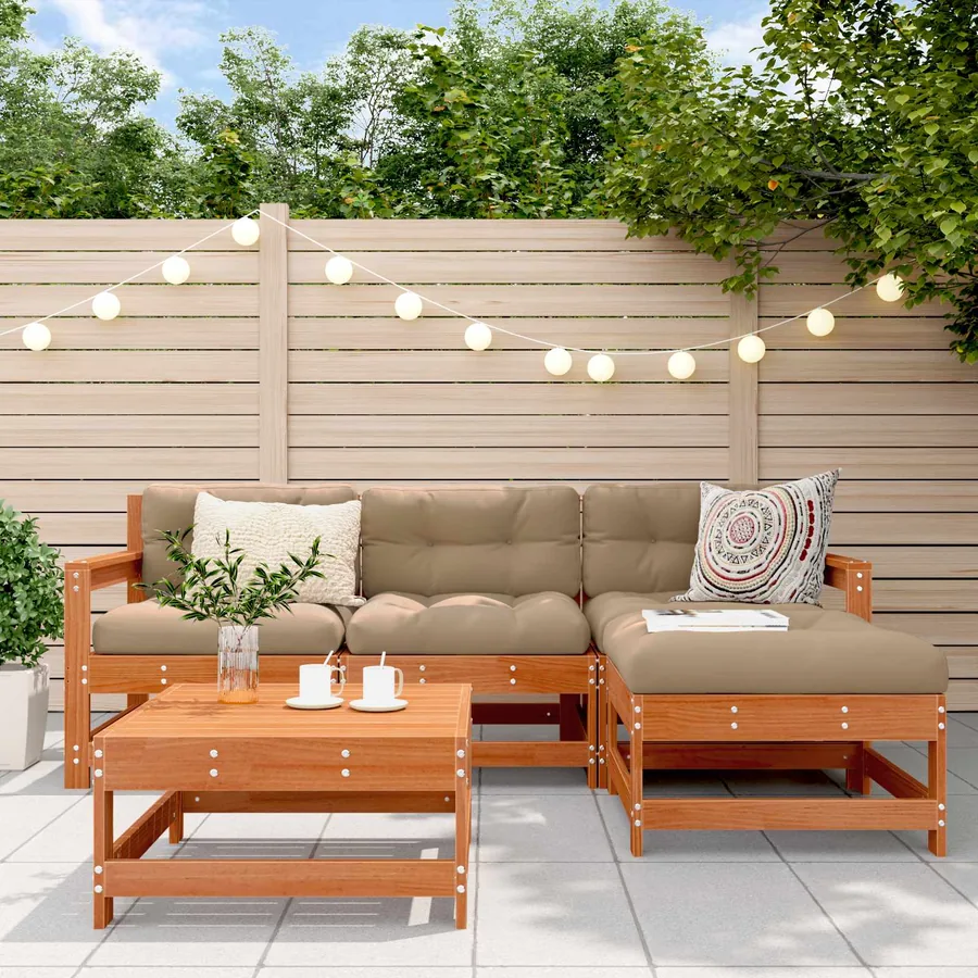 Ensemble de salon de jardin 5 pcs Brun Ciré Pin massif