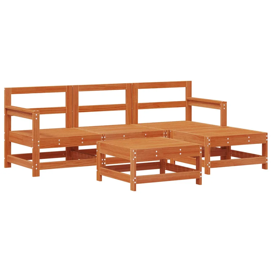 Ensemble de salon de jardin 5 pcs Brun Ciré Pin massif - 2