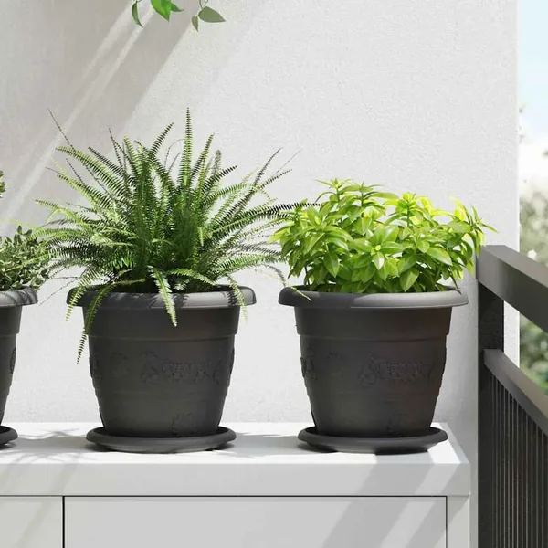 Pot à fleurs rond 24 pcs Noir Ø 22 x 18 cm Plastique