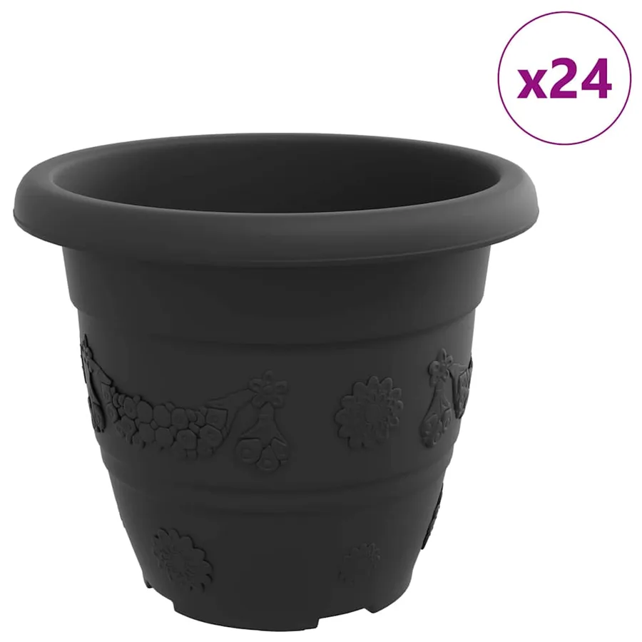 Pot à fleurs rond 24 pcs Noir Ø 22 x 18 cm Plastique - 2