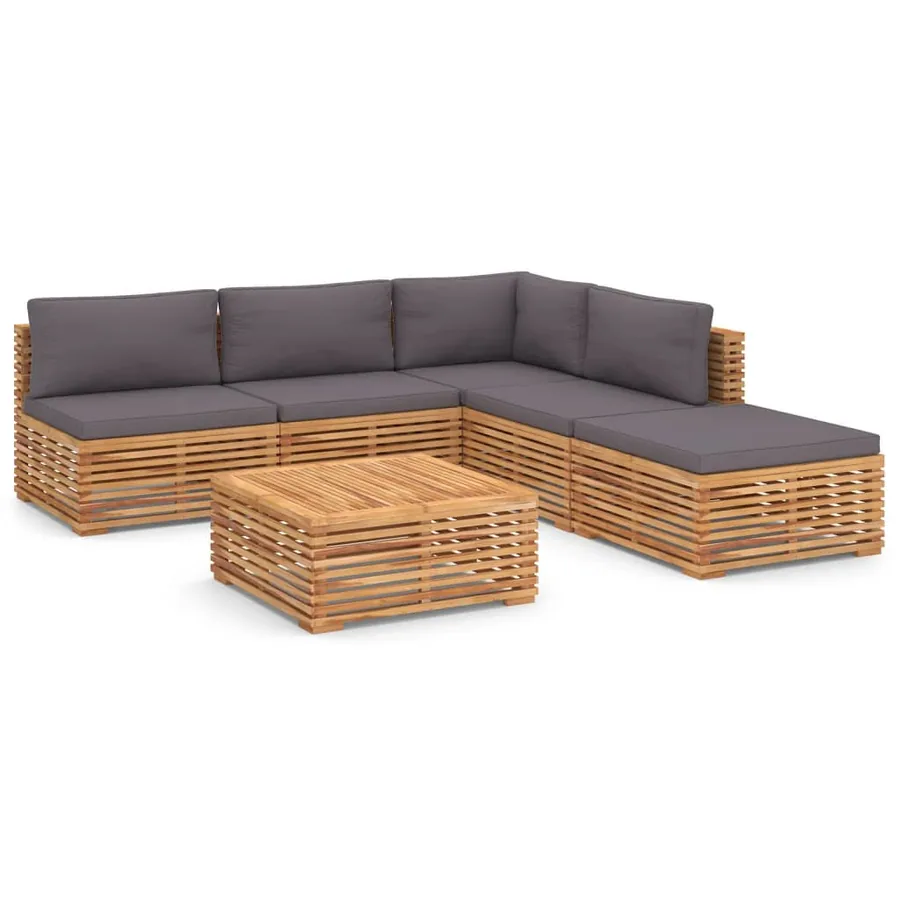Salon de jardin 6 pcs avec coussin gris foncé bois de teck - 2