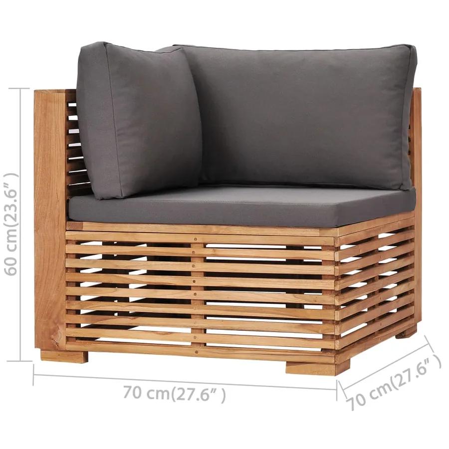 Salon de jardin 6 pcs avec coussin gris foncé bois de teck - 7