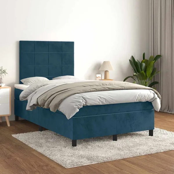 Sommier à lattes de lit et matelas Bleu foncé 120x200cm Velours