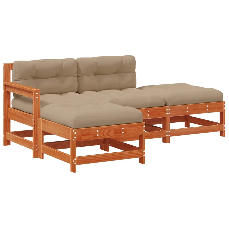 Ensemble de salon de jardin 4 pcs Brun cire Bois de pin massif - 2