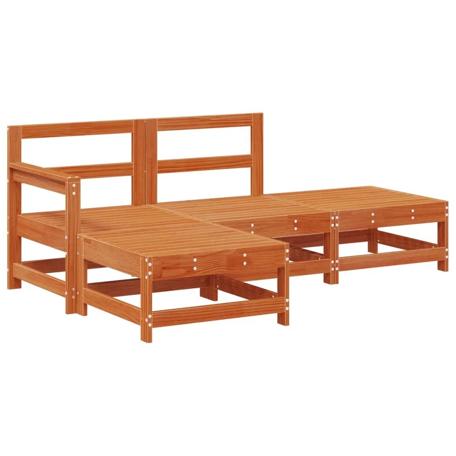 Ensemble de salon de jardin 4 pcs Brun cire Bois de pin massif - 3