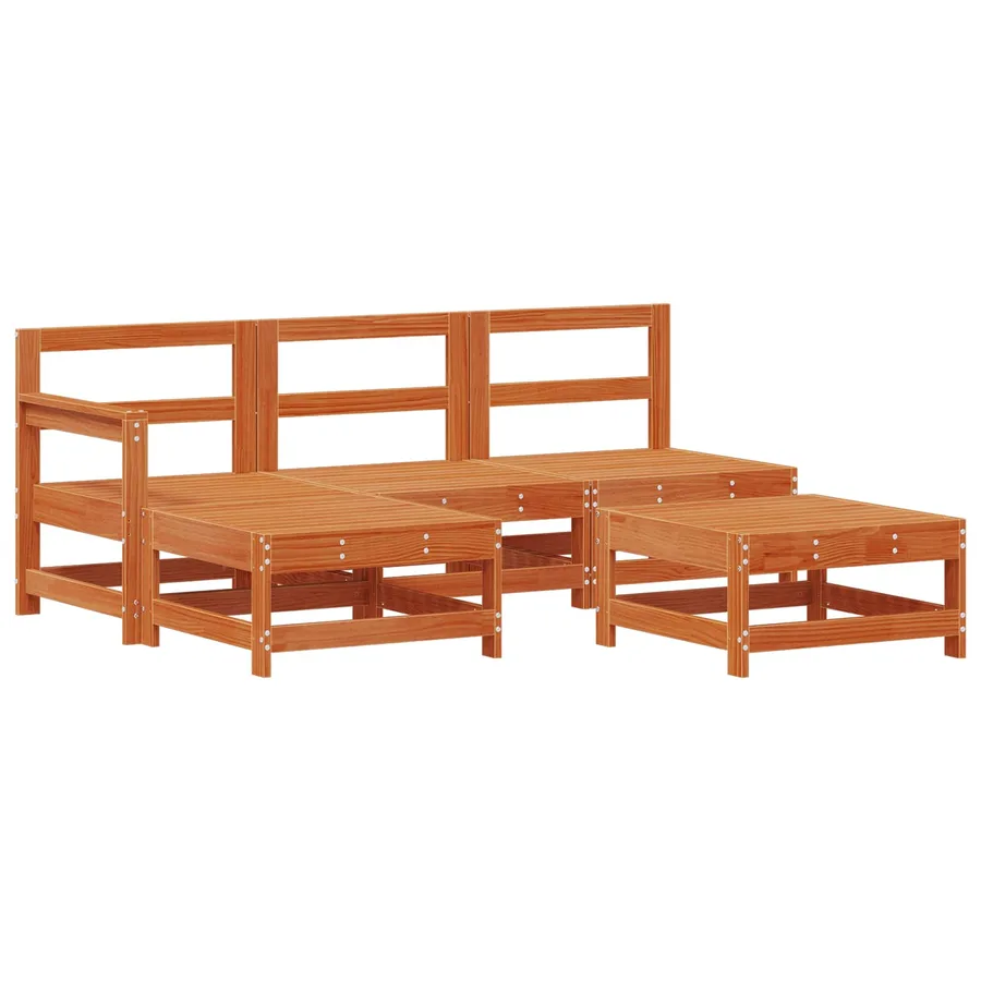 Ensemble de salon de jardin 5 pcs Brun cire Bois de pin massif - 3