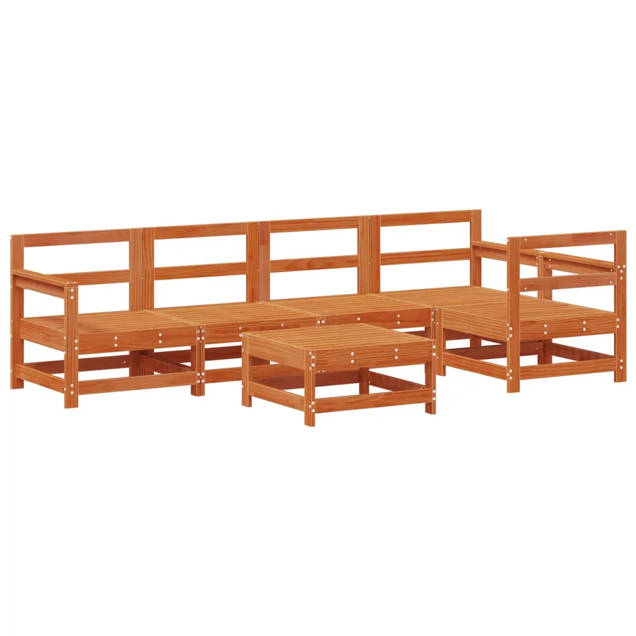Ensemble de salon de jardin 6 pcs Brun cire Bois de pin massif - 3