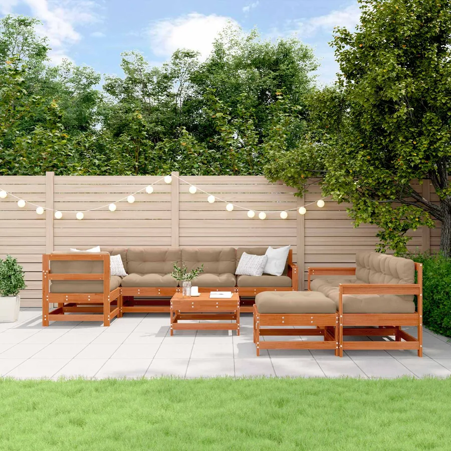 Ensemble de salon de jardin 10 pcs Pin brun ciré