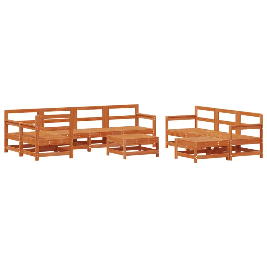 Ensemble de salon de jardin 10 pcs Pin brun ciré - 3