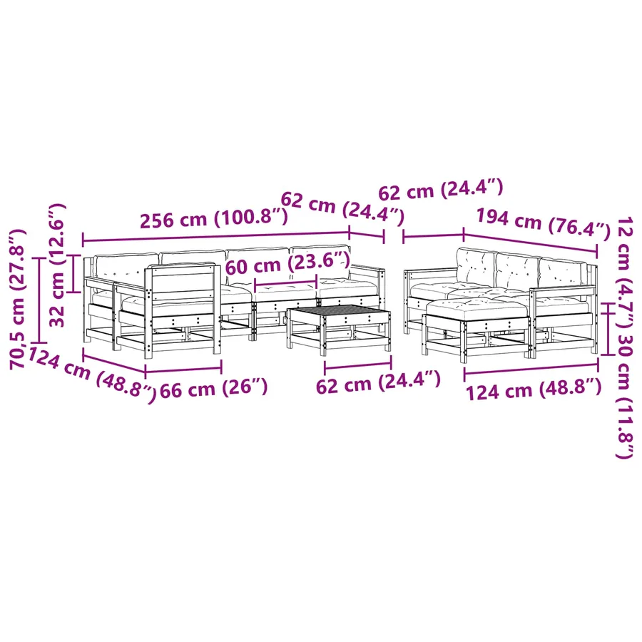 Ensemble de salon de jardin 10 pcs Pin brun ciré - 9