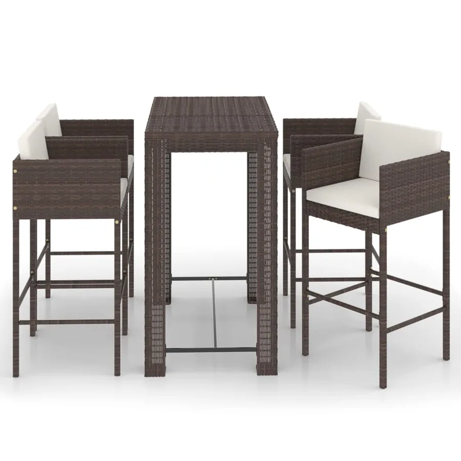 Ensemble bar de jardin 5 pcs et coussins Résine tressée Marron - 2