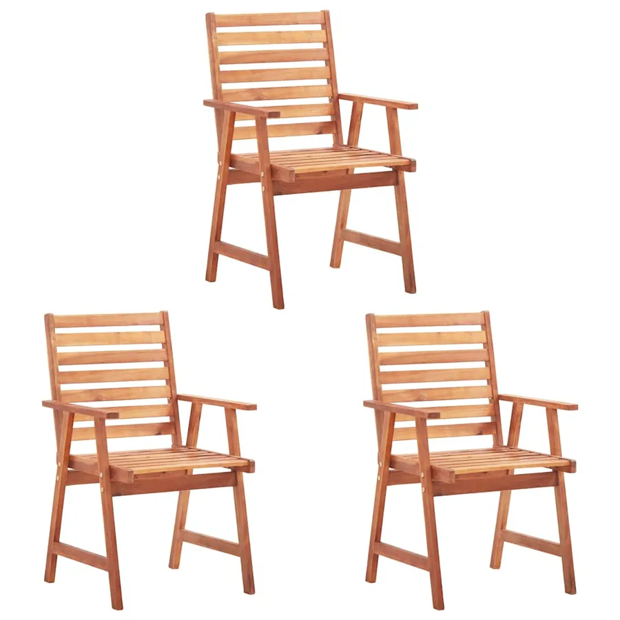 Chaises à manger d'extérieur lot de 3 et coussins Acacia massif - 2