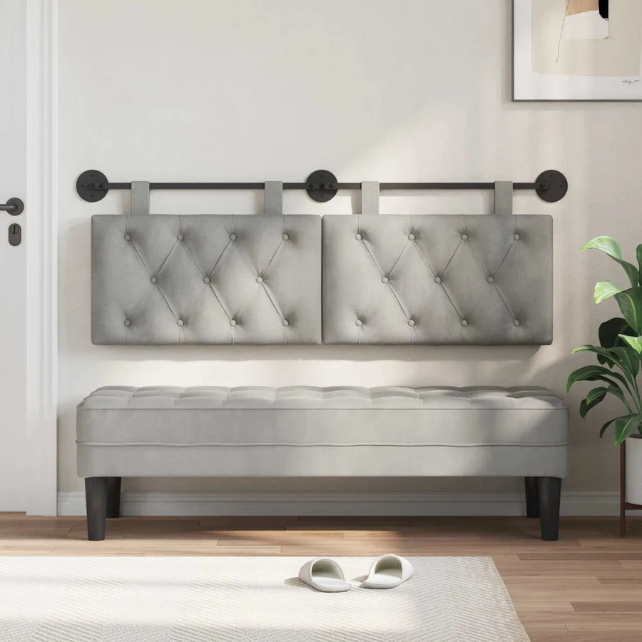 Tête de lit suspendue Avec lumière LED Gris clair Velours - 3