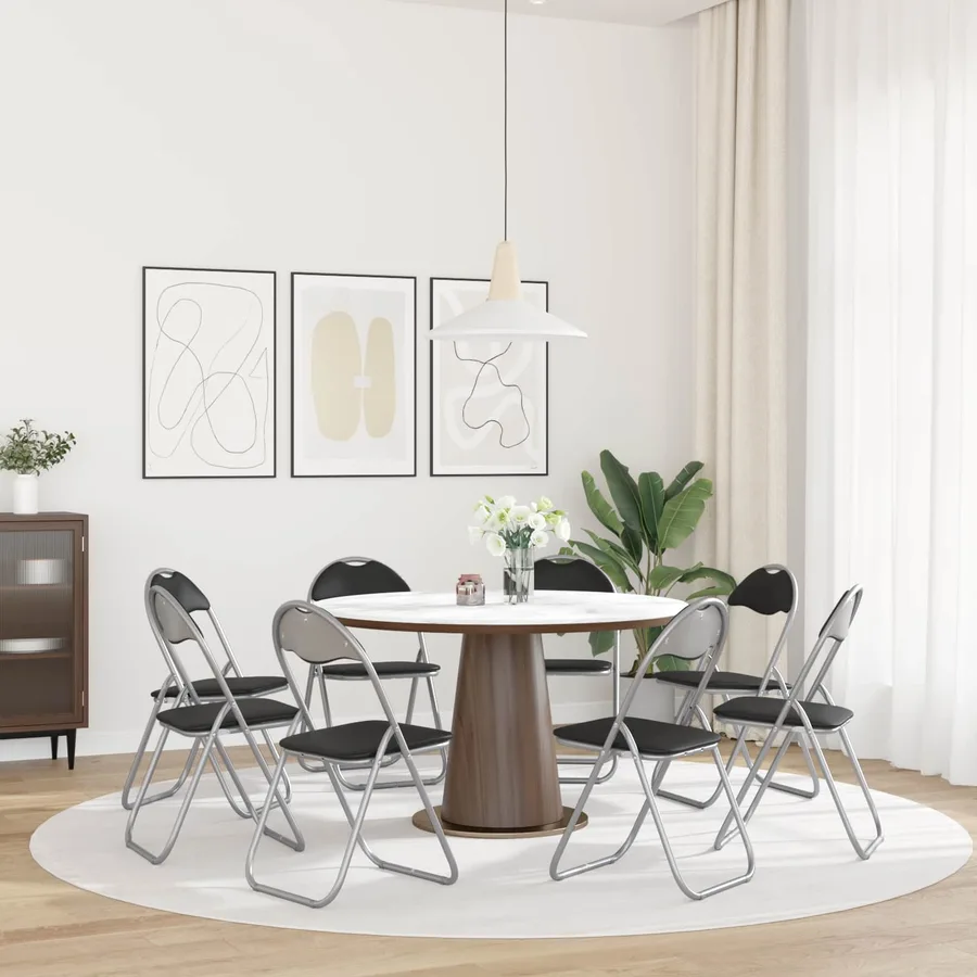 Chaise pliante 8 pcs Noir et gris 48 x 43,5 x 81 cm Simili cuir - 4