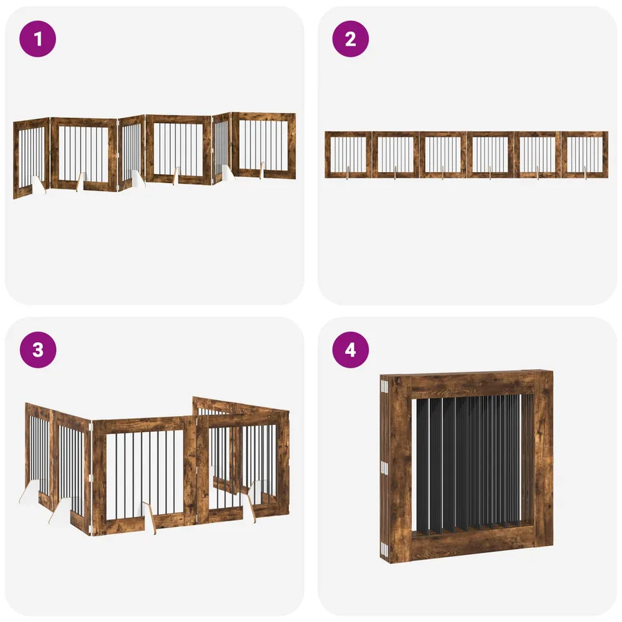 Porte de chien pliable avec supports 6 pcs Chêne fumé 482 cm - 7