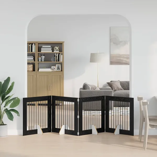 Porte de chien pliable avec supports 4 pcs Chêne noir 321 cm