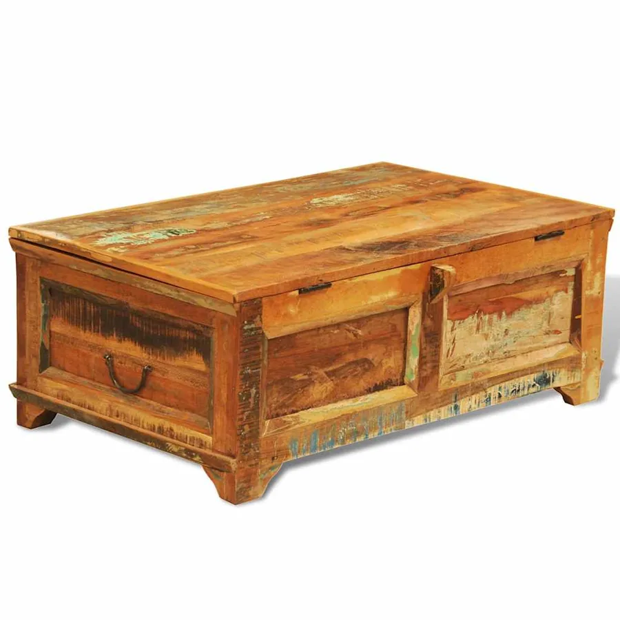 Table basse avec espace de rangement vintage Bois recyclé - 5