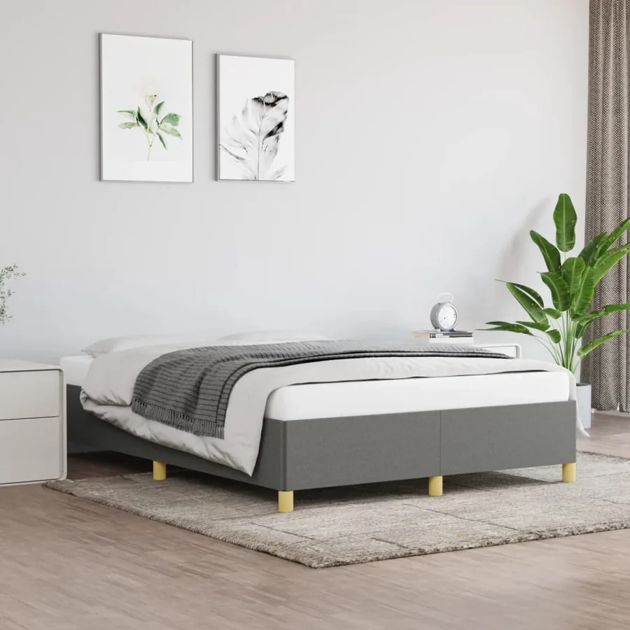 Cadre de lit sans matelas gris foncé 140x190 cm tissu
