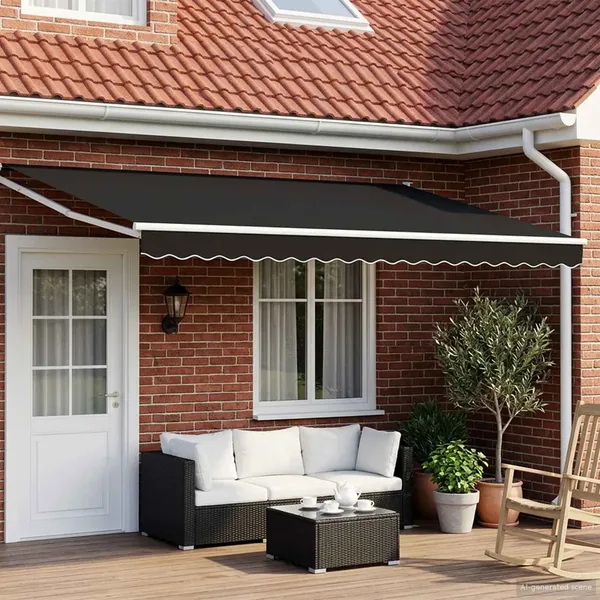Store rétractable manuel avec LEDs Noir et Blanc 4 × 3 m