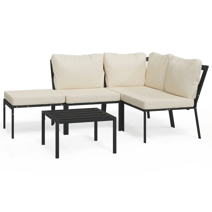 Salon de jardin 5 pcs avec coussins sable acier - 2