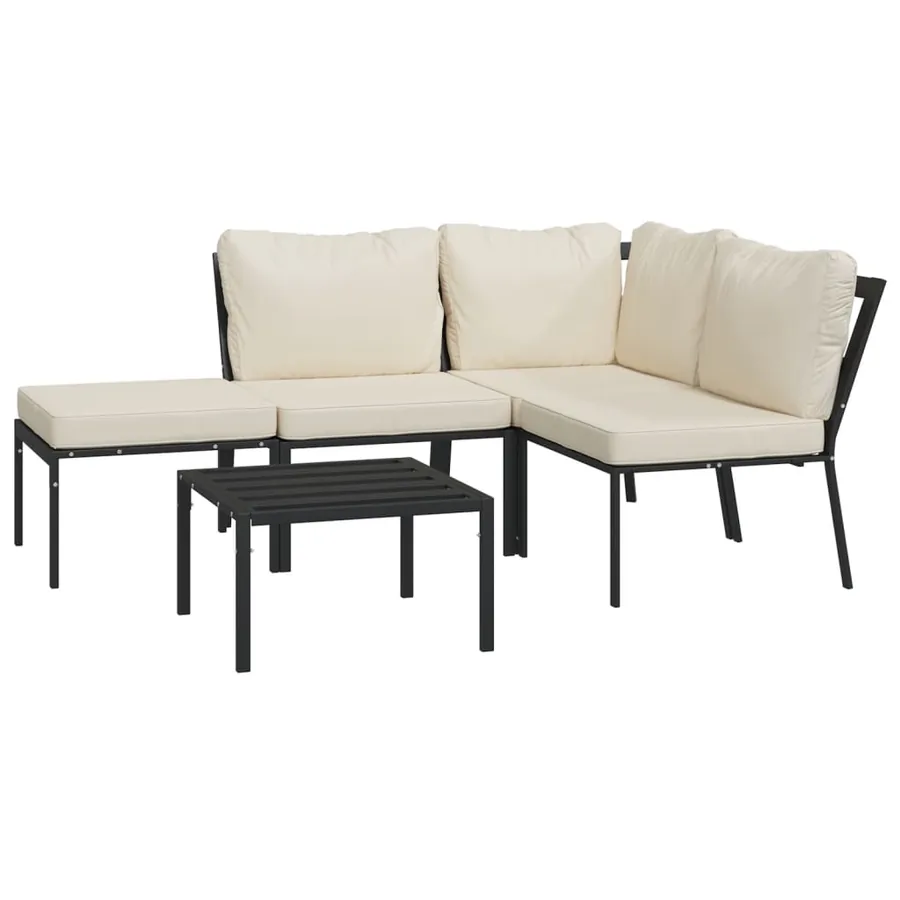 Salon de jardin 5 pcs avec coussins sable acier - 3
