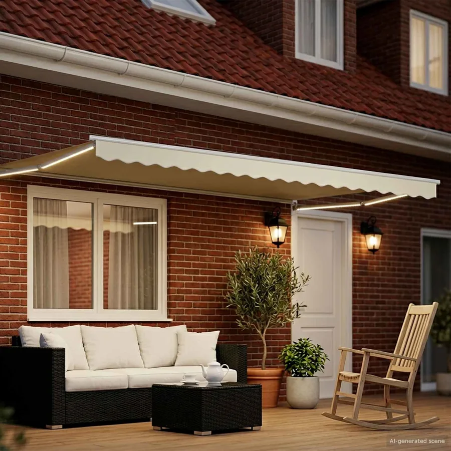 Store rétractable manuel avec LEDs Crème et Blanc 4 x 2 m - 3